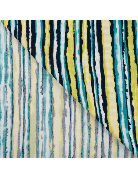 Tissu, Viscose Imprimée Rayures, Vert Citron et Bleu, Laize 140 cm, 100% Viscose 115g/m²