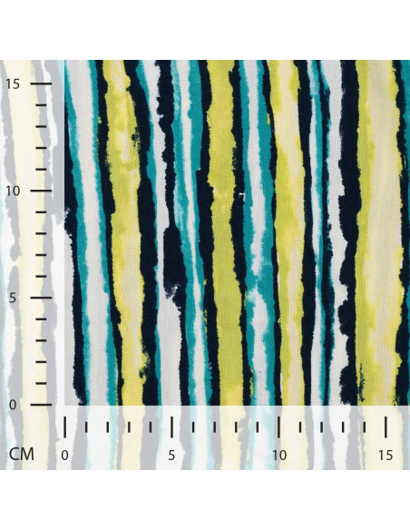 Tissu, Viscose Imprimée Rayures, Vert Citron et Bleu, Laize 140 cm, 100% Viscose 115g/m²