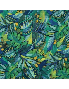 Tissu, Mousseline Feuillage, Vert Bleu, Laize 145 cm, 100% Polyester 70g/m²