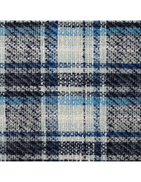 Tissu, Jacquard Style Chanel, Carreaux Bleus, Laize 140 cm, Polyester Acrylique Polyamide