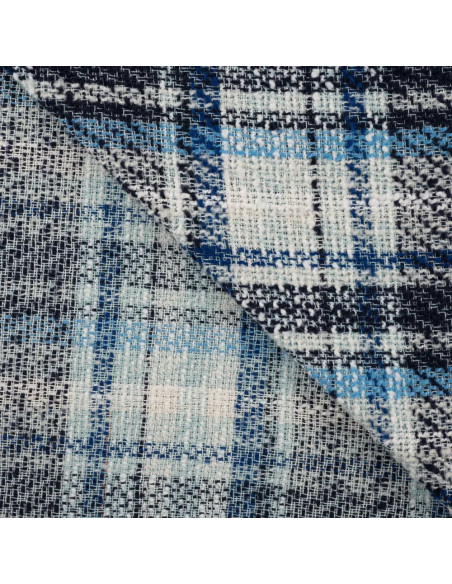 Tissu, Jacquard Style Chanel, Carreaux Bleus, Laize 140 cm, Polyester Acrylique Polyamide