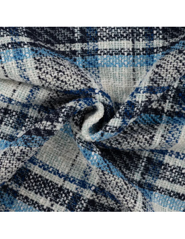 Tissu, Jacquard Style Chanel, Carreaux Bleus, Laize 140 cm, Polyester Acrylique Polyamide