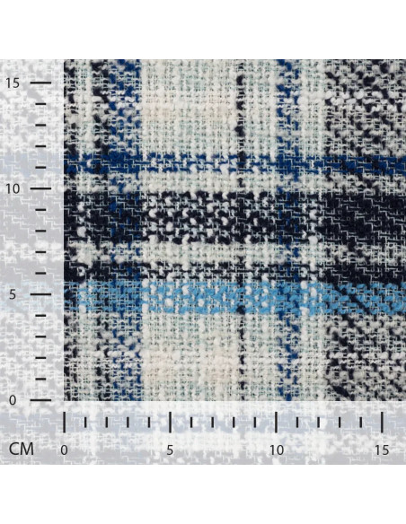 Tissu, Jacquard Style Chanel, Carreaux Bleus, Laize 140 cm, Polyester Acrylique Polyamide