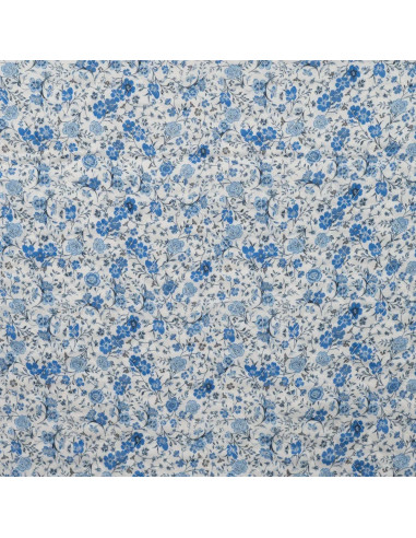 Tissu, Matelassé Impression Digitale Fleurs, Bleu à Fleurs Roses & Violettes, Laize 130 cm, Polyester 75% Coton 25%
