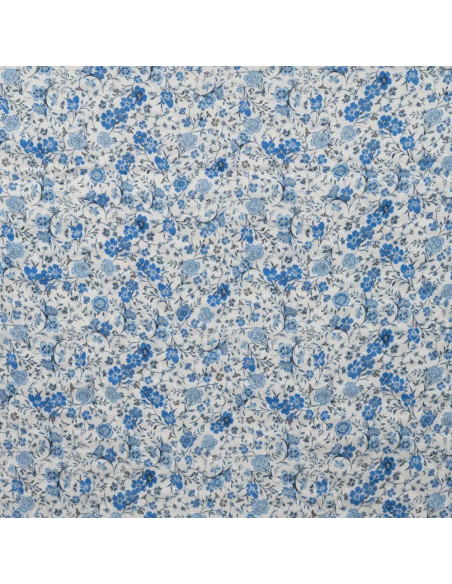 Tissu, Matelassé Impression Digitale Fleurs, Bleu à Fleurs Roses & Violettes, Laize 130 cm, Polyester 75% Coton 25%