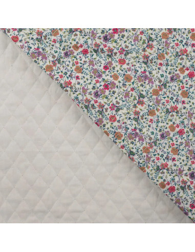 Matelassé impression digitale, fleurs, rose