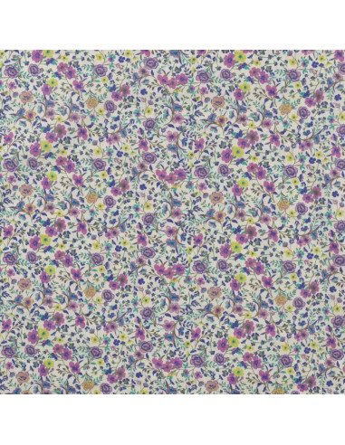 Tissu, Popeline de Coton Fleurie, Violettes, Laize 150 cm, 100% Coton 75g/m²