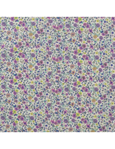 Tissu, Popeline de Coton Fleurie, Violettes, Laize 150 cm, 100% Coton 75g/m²