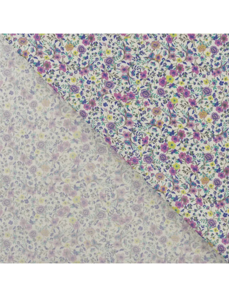 Popeline de coton, impression digitale, fleurs violettes