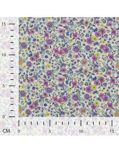 Popeline de coton, impression digitale, fleurs violettes