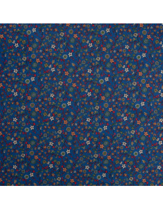 Popeline de coton, impression digitale, fleurs, fond bleu