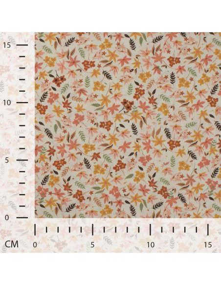 Tissu, Popeline de Coton Fleurie Digitale, Jaune Orange sur Blanc, Laize 150 cm, 100% Coton 75g/m²