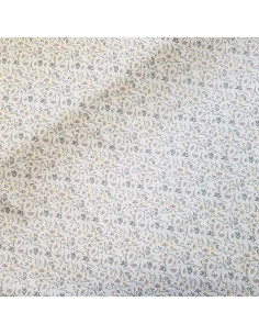 Popeline de coton, impression digitale, fleurs, vert et jaune tendres