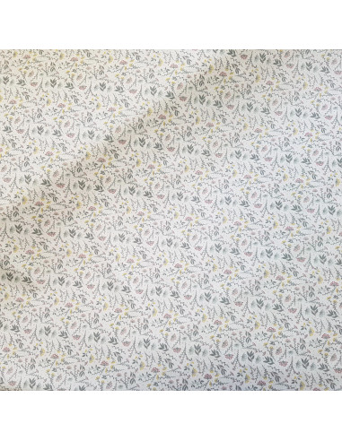 Tissu, Popeline de Coton Fleurie, Vert et Jaune Tendres, Laize 150 cm, 100% Coton 75g/m²