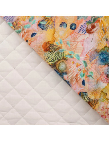 Tissu, Double Gaze Matelassée, Impression Digitale Bambino Multicolore, Laize 130 cm, Polyester 75% Coton 25%