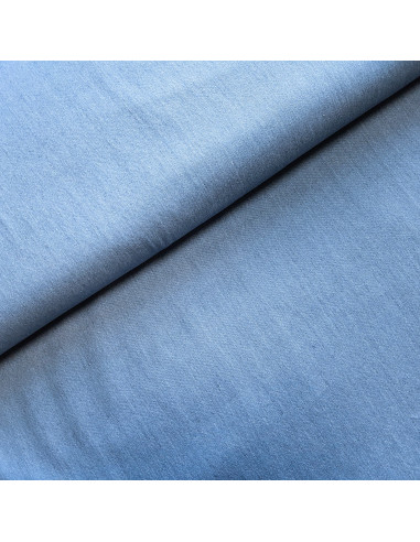 Tissu, Jean Stretch Uni, Bleu Clair, Laize 150 cm, Coton Recyclé 255g/m²