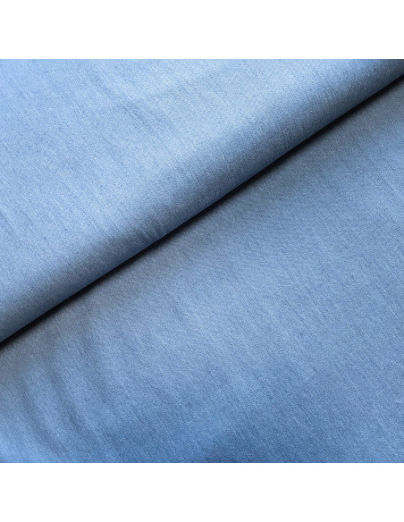 Tissu, Jean Stretch Uni, Bleu Clair, Laize 150 cm, Coton Recyclé 255g/m²