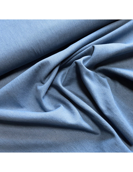 Tissu, Jean Stretch Uni, Bleu Clair, Laize 150 cm, Coton Recyclé 255g/m²