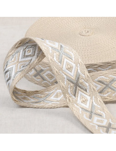 Sangle ethnique, 38mm, beige/argent