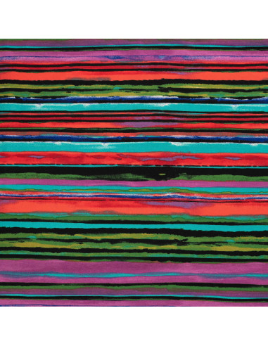 Tissu, Jersey de Viscose, Rayures Multicolores, Laize 150 cm, Viscose Stretch Oeko-Tex