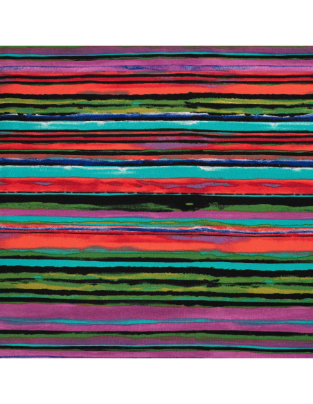 Tissu, Jersey de Viscose, Rayures Multicolores, Laize 150 cm, Viscose Stretch Oeko-Tex