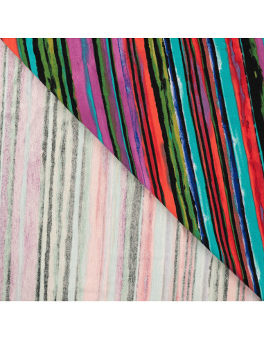 Tissu, Jersey de Viscose, Rayures Multicolores, Laize 150 cm, Viscose Stretch Oeko-Tex