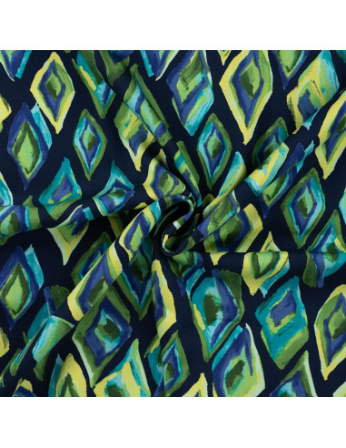 Tissu, Satin de Viscose Imprimé Diamants, Vert, Laize 150 cm, 100% Viscose 130g/ml