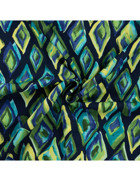 Tissu, Satin de Viscose Imprimé Diamants, Vert, Laize 150 cm, 100% Viscose 130g/ml