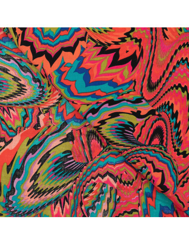 Tissu, Imprimé Psychédélique, Multicolore, Laize 150 cm, 52% Viscose 48% Coton 85g/m²