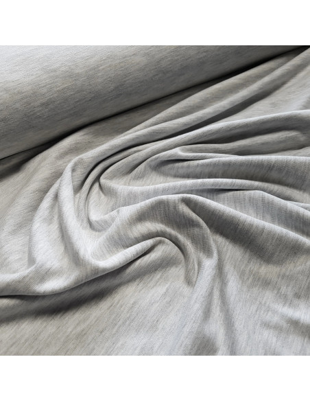 Tissu, Jersey de Coton Uni, Gris Clair Chiné, Laize 145 cm, Coton Stretch Oeko-Tex