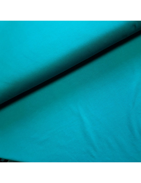 Tissu, Jersey de Coton Uni, Bleu Pétrole, Laize 145 cm, Coton Stretch Oeko-Tex