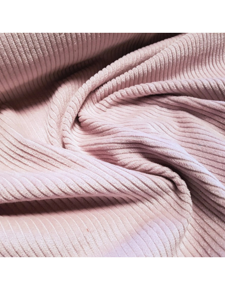 Tissu, Velours Larges Côtes Uni, Rose, Laize 142 cm, 100% Coton 397.6g/m²