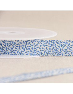 Biais tout textile, feuillage, bleu
