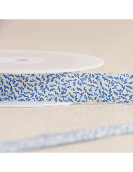Biais tout textile, feuillage, bleu