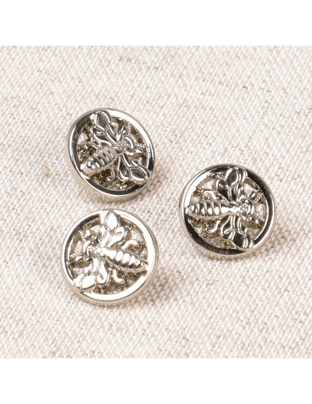 Bouton à queue, Ø 10mm, abeille, alliage argent