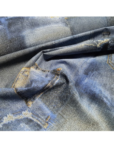 Tissu, Demi-Natté Imprimé, Blue Jean's, Laize 140 cm, Coton Polyester d'Ameublement 205g/m² 2