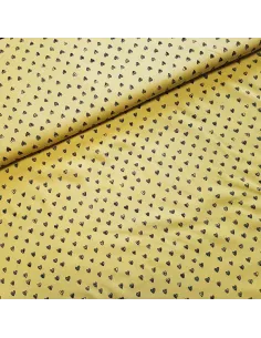 Tissu, Viscose Imprimée Cœurs, Jaune Vert, Laize 140 cm, 100% Viscose 110g/m²