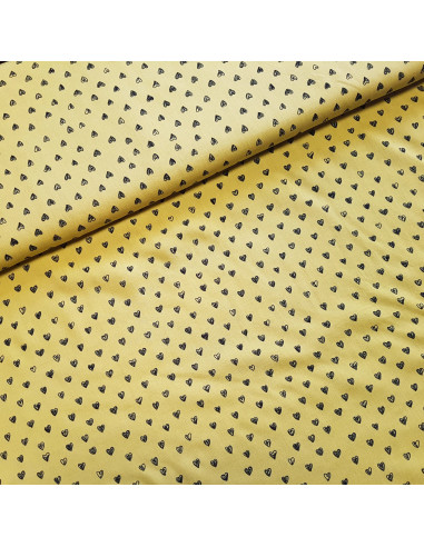 Tissu, Viscose Imprimée Cœurs, Jaune Vert, Laize 140 cm, 100% Viscose 110g/m²