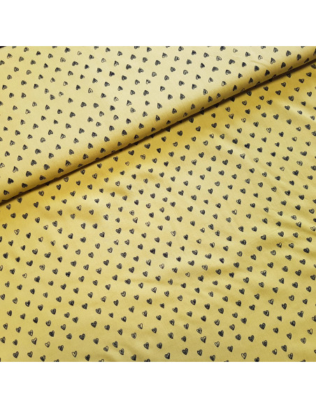 Tissu, Viscose Imprimée Cœurs, Jaune Vert, Laize 140 cm, 100% Viscose 110g/m²
