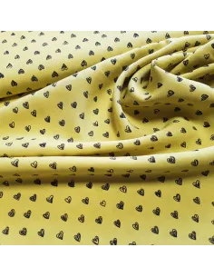 Tissu, Viscose Imprimée Cœurs, Jaune Vert, Laize 140 cm, 100% Viscose 110g/m² 2