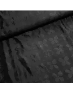 Tissu, Voile de Soie, Motifs Tissés Ton sur Ton, Noir, Laize 140 cm, 100% Soie
