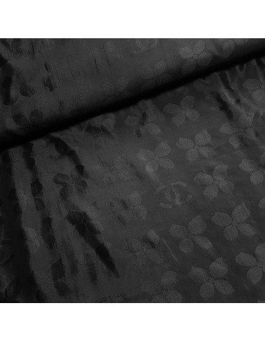 Tissu, Voile de Soie, Motifs Tissés Ton sur Ton, Noir, Laize 140 cm, 100% Soie