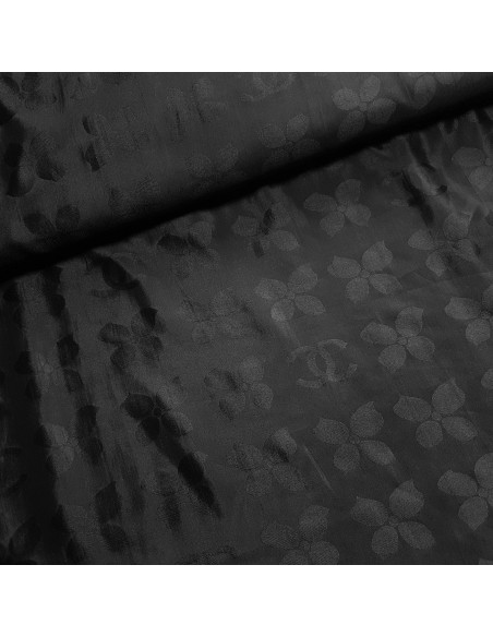 Tissu, Voile de Soie, Motifs Tissés Ton sur Ton, Noir, Laize 140 cm, 100% Soie