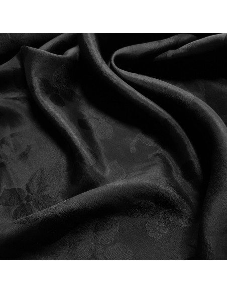Tissu, Voile de Soie, Motifs Tissés Ton sur Ton, Noir, Laize 140 cm, 100% Soie