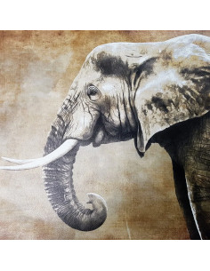Panneau carré simili cuir, l'éléphant