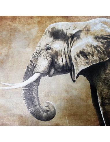 Tissu, Simili Cuir Imprimé Éléphant, Multicolore, Panneau 44x44 cm, PVC/Polyester