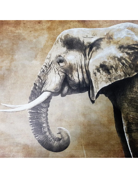 Tissu, Simili Cuir Imprimé Éléphant, Multicolore, Panneau 44x44 cm, PVC/Polyester