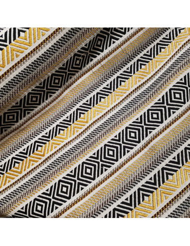 Tissu, Jacquard Rayures, Ocre et Noir, Laize 150 cm, 62% Coton 38% Polyester
