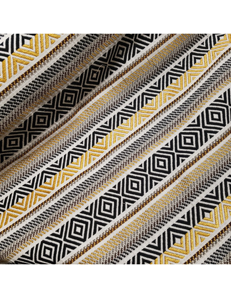 Tissu, Jacquard Rayures, Ocre et Noir, Laize 150 cm, 62% Coton 38% Polyester