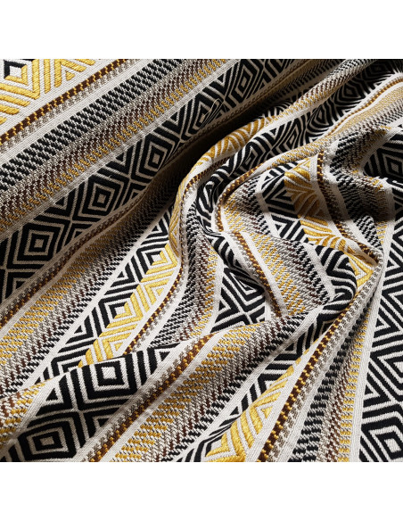 Tissu, Jacquard Rayures, Ocre et Noir, Laize 150 cm, 62% Coton 38% Polyester